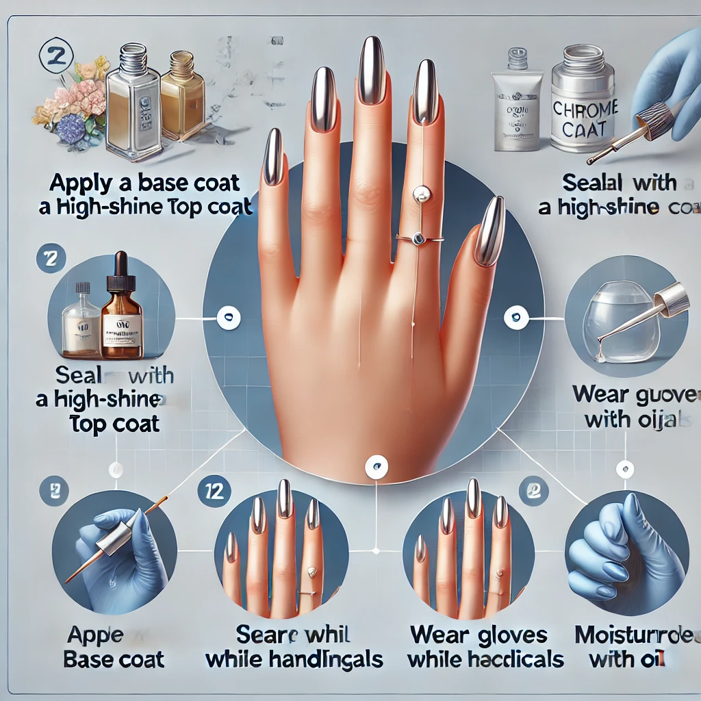 An-educational-image-illustrating-the-steps-for-caring-for-chrome-nails.-The-image-features-a-hand-with-chrome-nails-demonstrating-key-care-actions_