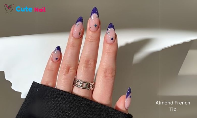 French-Tip-Press-on-Nails-Medium-Almond-Fake-Nails-Blue-Nails-Tips-Star-Acrylic-Nails-with-Rhinestone