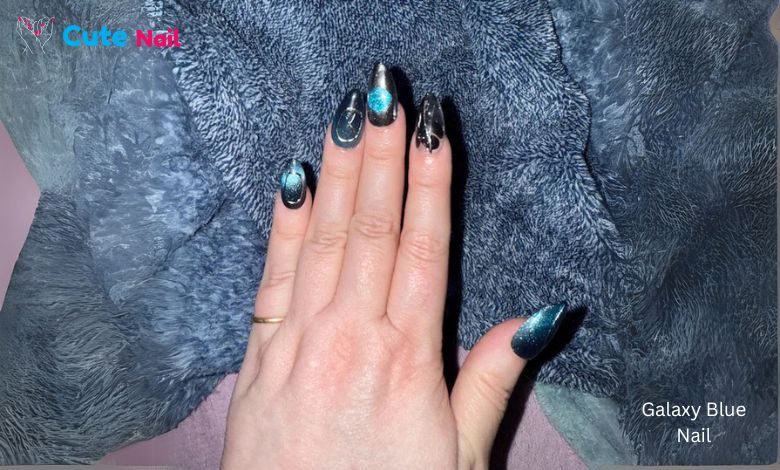 Dark Blue galaxy nails with stars sticker