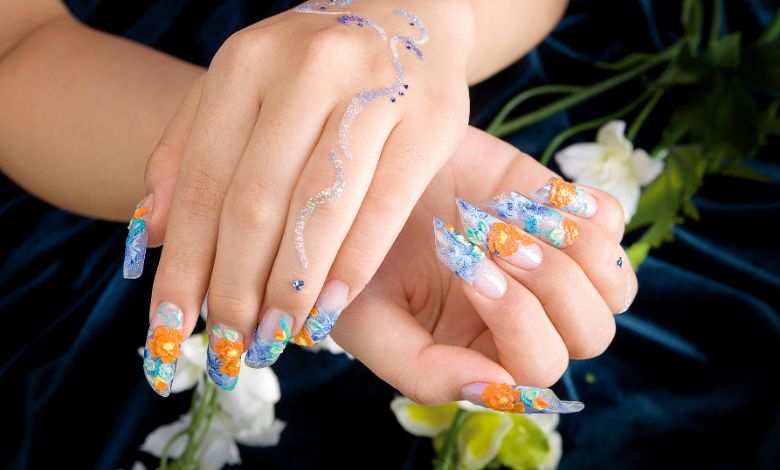 A beautiful lady pressing on nails on her natural nails