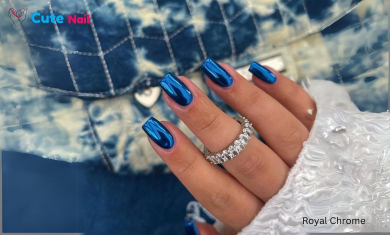 Royal-Blue-Chrome-Square-Press-on-Nails-Short-Medium-Mirror-Metal-Plating-False-Acrylic-Nails