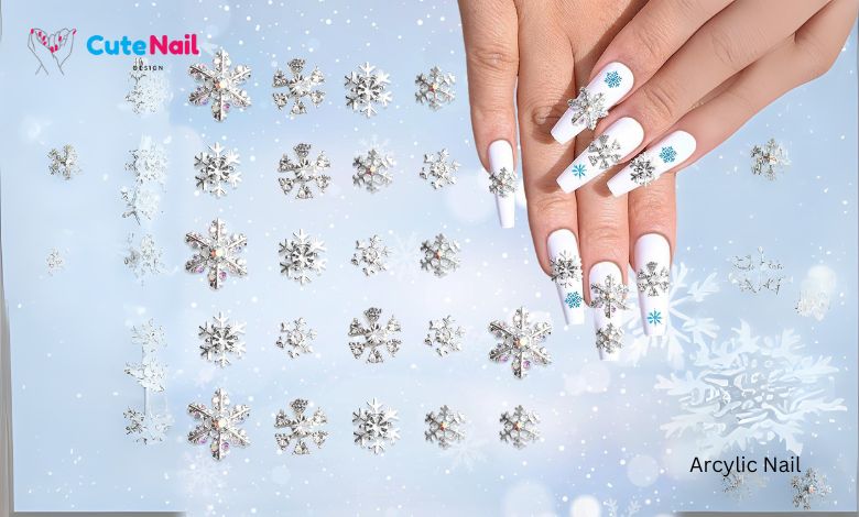 20PCS Christmas Snowflake Nail Charms, Silver Snowflake Charms for Acrylic Nails,3D Alloy Snowflake Nail Charms for DIY Women Christmas Nails