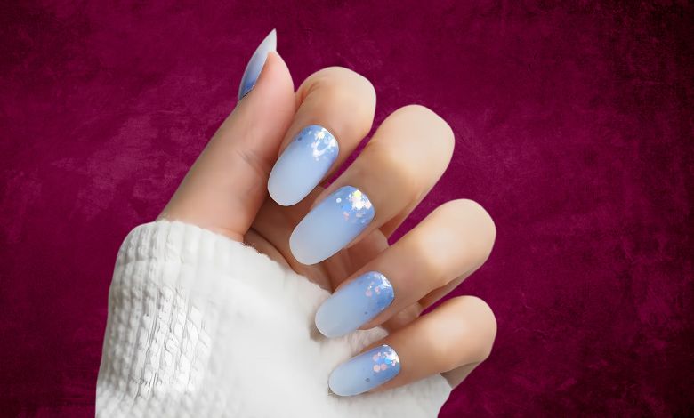 White-Blue-Ombre-Glitter Nail Sticker Blue White Ombre Nail Wrap Holographic Glitter Nail Strip